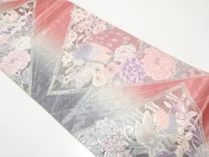 アンティーク　草花に孔雀・鴛鴦模様織り出し袋帯（材料）